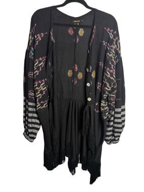 Erika Pena Boho Balloon Sleeve Fringe Shacket One Size
